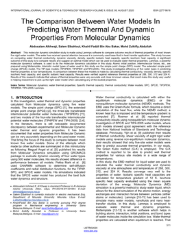 The Comparison Between Water Models in Predicting Water Thermal and Dynamic Properties from Molecular Dynamics