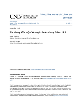 The Messy Affect(S) of Writing in the Academy: Taboo 19.5