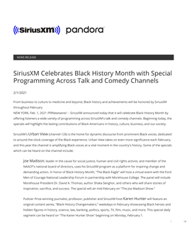 Siriusxm Celebrates Black History Month with Special Programming Across Talk and Comedy Channels