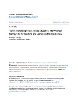 Transnationalizing Social Justice Education: Interamerican Frameworks for Teaching and Learning in the 21St Century