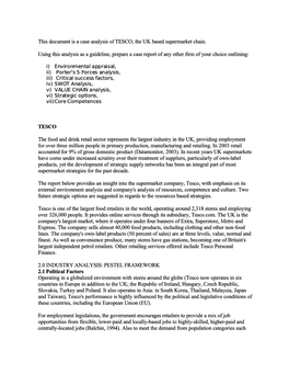 This Document Is a Case Analysis of TESCO, the UK Based Supermarket Chain