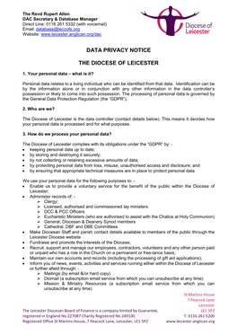 Data Privacy Notice the Diocese of Leicester