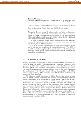 The NOG Sample: Selection of the Sample and Identiﬁcation of Galaxy Systems