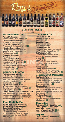 Wasatch Brew Co UTAH CRAFT BEERS Uinta Brew Co Squatter's