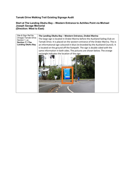 Tamaki Drive Walking Trail Existing Signage Audit