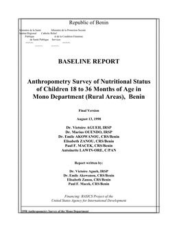 BASELINE REPORT Anthropometry Survey of Nutritional Status