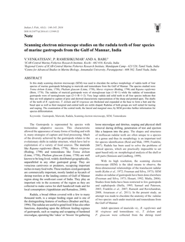 Note Scanning Electron Microscope Studies on the Radula Teeth of Four