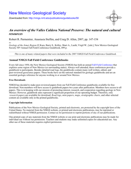 An Overview of the Valles Caldera National Preserve: the Natural and Cultural Resources Robert R