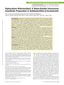 A Water-Soluble Intravenous Anesthetic Preparation in Sulfobutyl