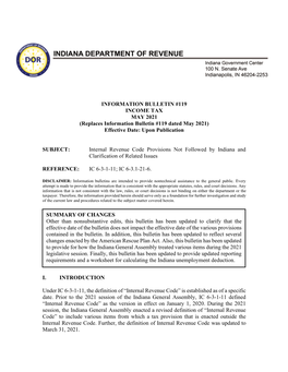 INFORMATION BULLETIN #119 INCOME TAX MAY 2021 (Replaces Information Bulletin #119 Dated May 2021) Effective Date: Upon Publication