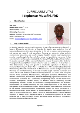 CURRICULUM VITAE Ildephonse Musafiri, Phd