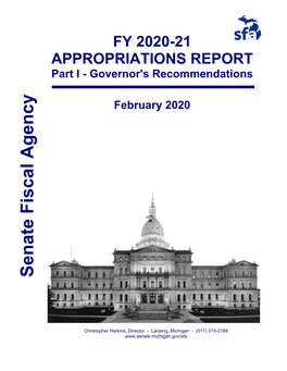 APPROPRIATIONS REPORT Part I - Governor's Recommendations