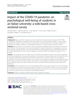 Impact of the COVID-19 Pandemic on Psychological Well-Being of Students in an Italian University