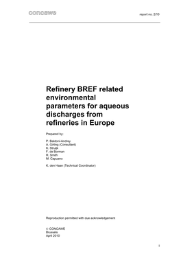Refinery BREF Related Environmental Parameters for Aqueous Discharges from Refineries in Europe