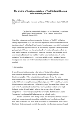 The Origins of Length Contraction: I. the Fitzgerald-Lorentz Deformation Hypothesis