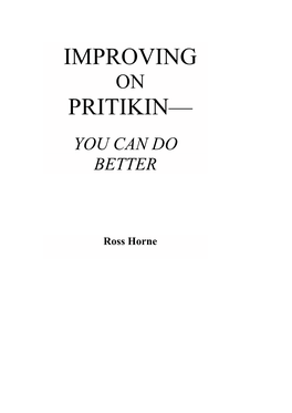 Horne, Ross. Improving on Pritikin: You Can Do Better