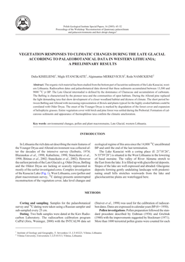 Vegetation Responses to Climatic Changes During the Late Glacial According to Palaeobotanical Data in Western Lithuania; a Preliminary Results