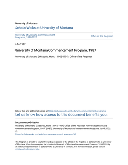 University of Montana Commencement Program, 1987