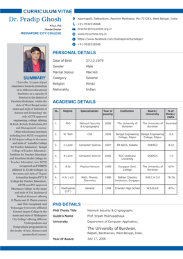 CURRICULUM VITAE Dr