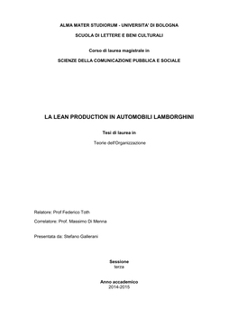 La Lean Production in Automobili Lamborghini