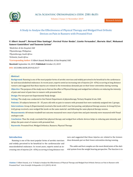 A Study to Analyse the Effectiveness of Physical Therapy and Wedged Foot Orthotic Devices on Pain in Runners with Pronated Foot