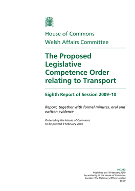 The Proposed Legislative Competence Order Relating to Transport