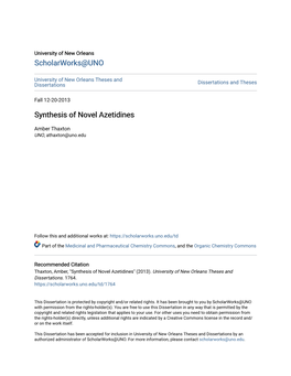 Synthesis of Novel Azetidines