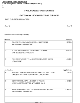 Court Roll:Eastern Cape Local Division,Port Elizabeth