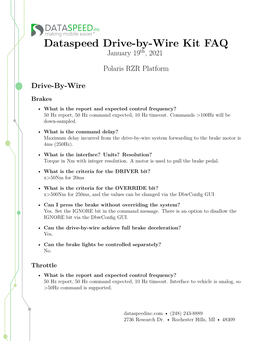 Dataspeed Drive-By-Wire Kit FAQ January 19Th, 2021