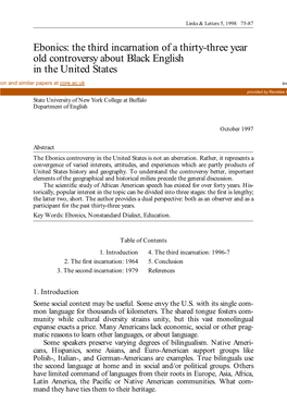 Ebonics: the Third Incarnation of a Thirty-Three Year Old Controversy About Black English in the United States