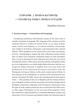 Colonialism, Literature and Identity（Jorissen）