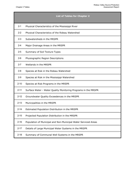 Chapter 2 Tables Assessment Report