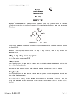 Capsules USP Rx Only DESCRIPTION Restoril (Temazepam)