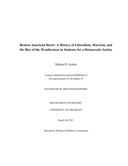 Broken American Heart: a History of Liberalism, Marxism, and the Rise of the Weathermen in Students for a Democratic Society