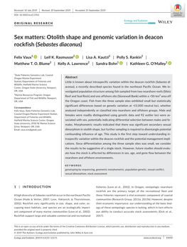 Otolith Shape and Genomic Variation in Deacon Rockfish (Sebastes Diaconus)