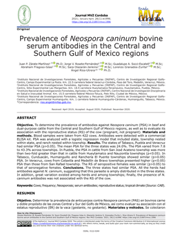 Prevalence of Neospora Caninum Bovine Serum Antibodies in the Central and Southern Gulf of Mexico Regions