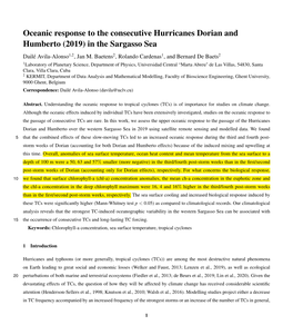 Oceanic Response to the Consecutive Hurricanes Dorian and Humberto (2019) in the Sargasso Sea Dailé Avila-Alonso1,2, Jan M