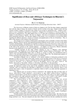 Significance of Rasa and Abhinaya Techniques in Bharata's Natyasastra