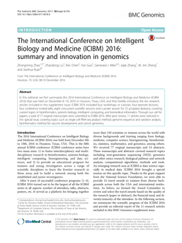 The International Conference on Intelligent Biology