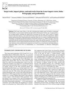 Target Rocks, Impact Glasses, and Melt Rocks from the Lonar Impact Crater, India: Petrography and Geochemistry