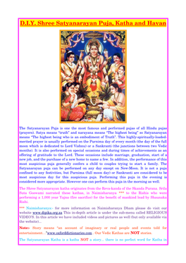 D.I.Y. Shree Satyanarayan Puja, Katha and Havan