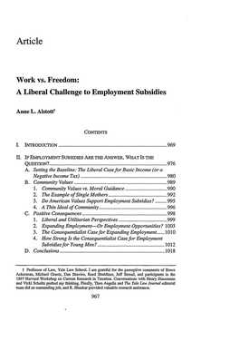A Liberal Challenge to Employment Subsidies