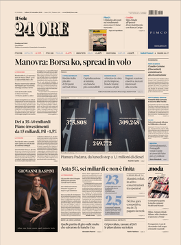 Manovra: Borsa Ko, Spread in Volo Claudio Gemme (Fincantieri) Da Maggio 