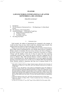 LAWLESS WORLD: INTERNATIONAL LAW AFTER SEPTEMBER 11, 2001 and IRAQ* International Law After September 11, 2001 and Iraq PHILIPPE SANDS QC†