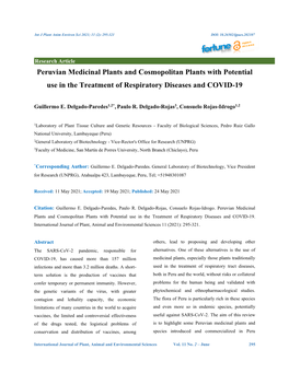 Peruvian Medicinal Plants and Cosmopolitan Plants with Potential Use in the Treatment of Respiratory Diseases and COVID-19