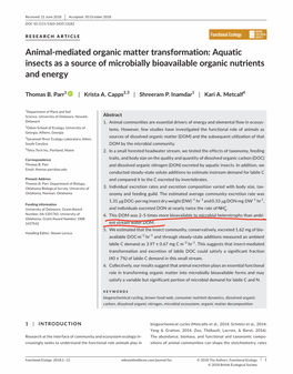 Animal-Mediated Organic Matter Transformation: Aquatic Insects As a Source of Microbially Bioavailable Organic Nutrients and Energy