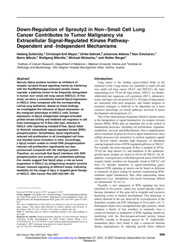 Down-Regulation of Sprouty2 in Non–Small Cell Lung