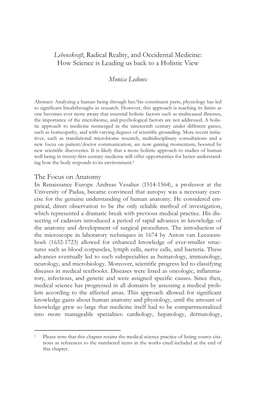 Lebenskraft, Radical Reality, and Occidental Medicine: How Science Is Leading Us Back to a Holistic View