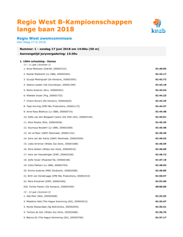 Regio West B-Kampioenschappen Lange Baan 2018