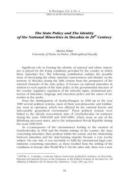 The State Policy and the Identity of the National Minorities in Slovakia in 20 Th Century